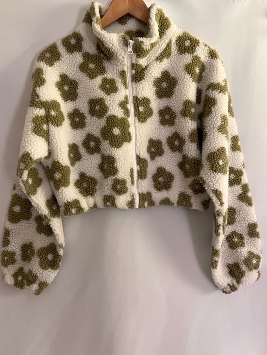 HYFVE Jackets & Blazers - HYFVE Cream Sherpa Zip Jacket with Olive Floral Print